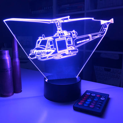 UH-1 "Huey" Gunship Helicopter - 3D Optical Illusion Lamp - carve-craftworks-llc