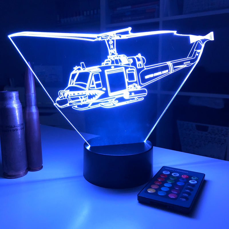 UH-1 "Huey" Gunship Helicopter - 3D Optical Illusion Lamp - carve-craftworks-llc