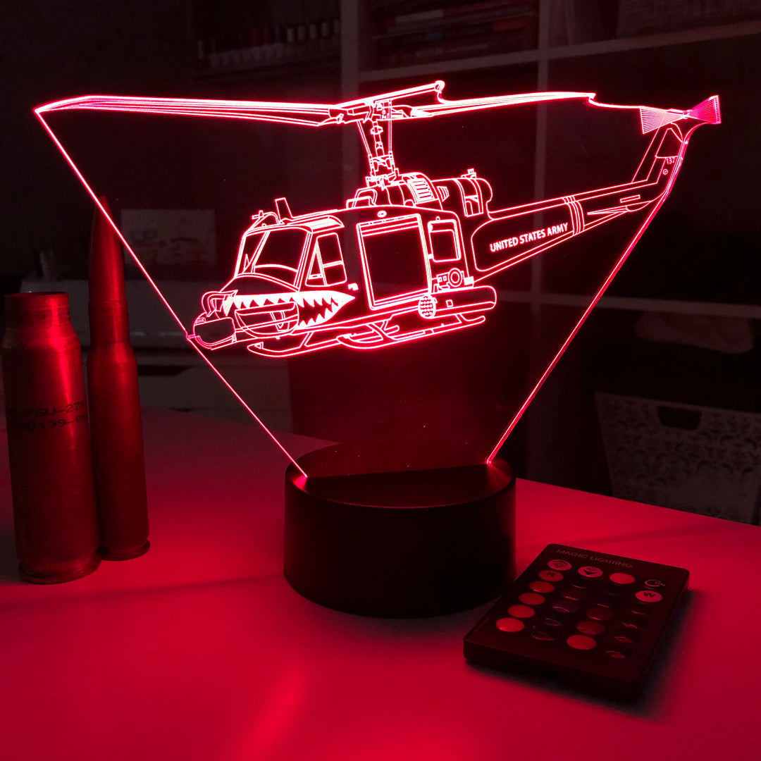 UH-1 "Huey" Gunship Helicopter - 3D Optical Illusion Lamp - carve-craftworks-llc