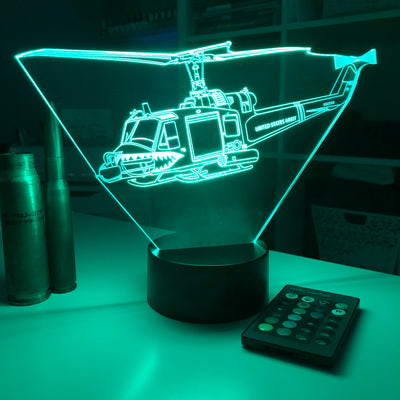 UH-1 "Huey" Gunship Helicopter - 3D Optical Illusion Lamp - carve-craftworks-llc