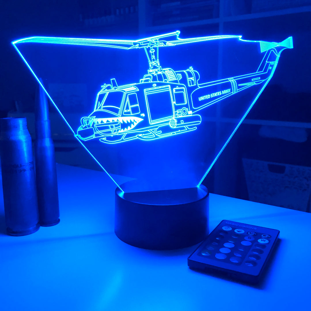 UH-1 "Huey" Gunship Helicopter - 3D Optical Illusion Lamp - carve-craftworks-llc