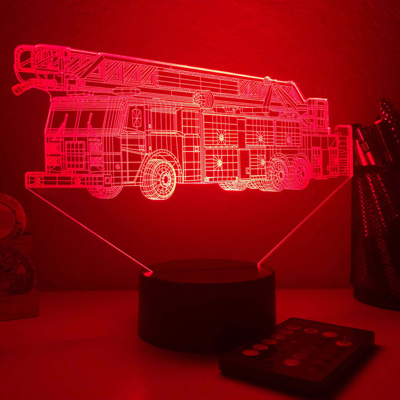 Firetruck v2 - 3D Optical Illusion Lamp - carve-craftworks-llc