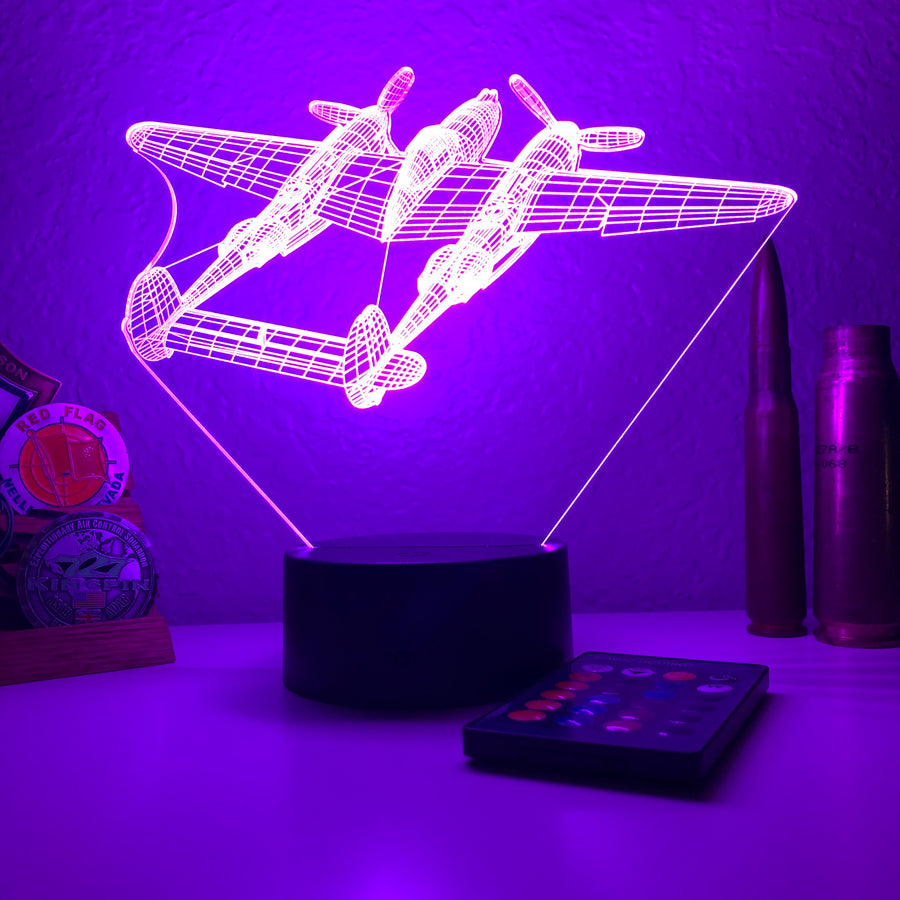 P-38 Lightning - 3D Optical Illusion Lamp - carve-craftworks-llc