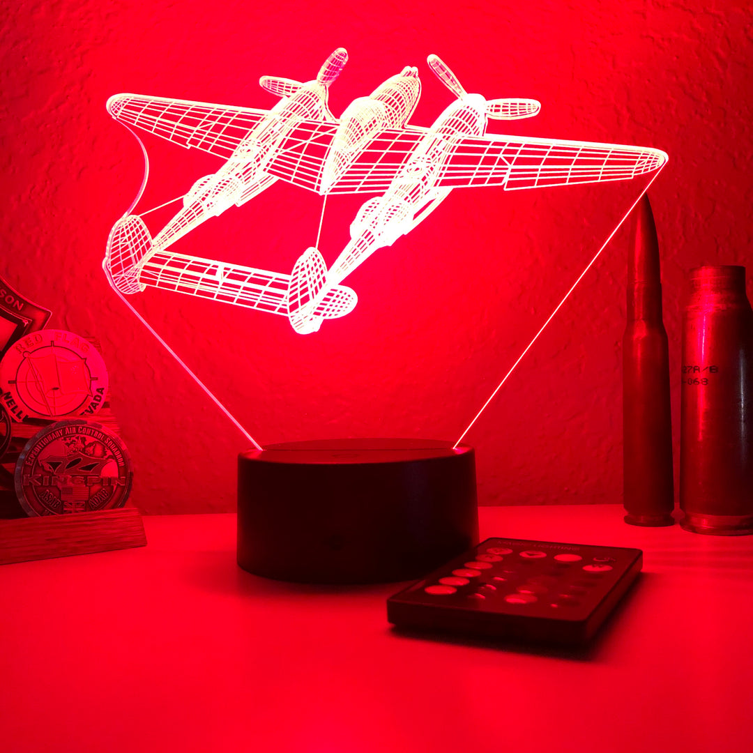 P-38 Lightning - 3D Optical Illusion Lamp - carve-craftworks-llc