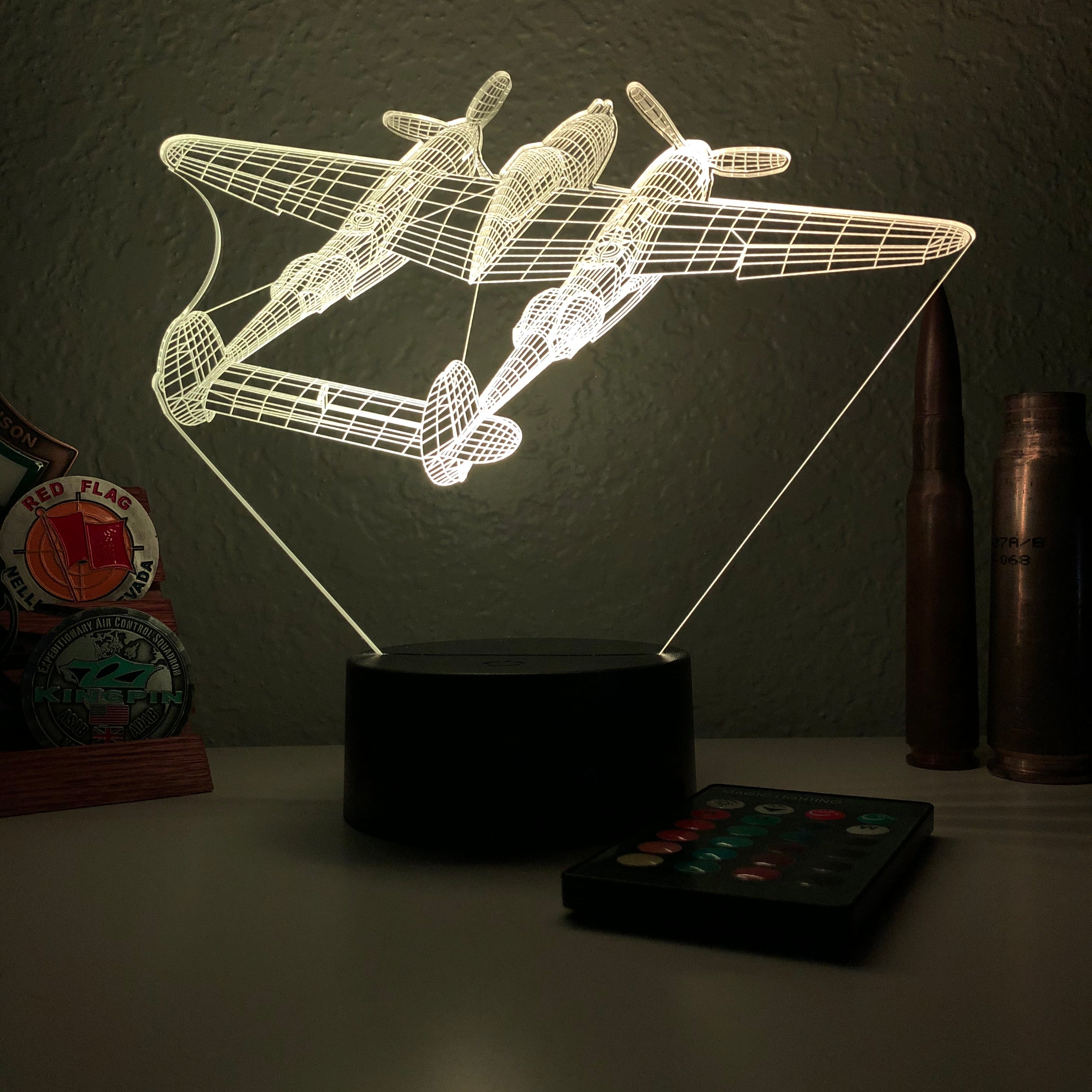 P-38 Lightning - 3D Optical Illusion Lamp – Carve Craftworks, LLC