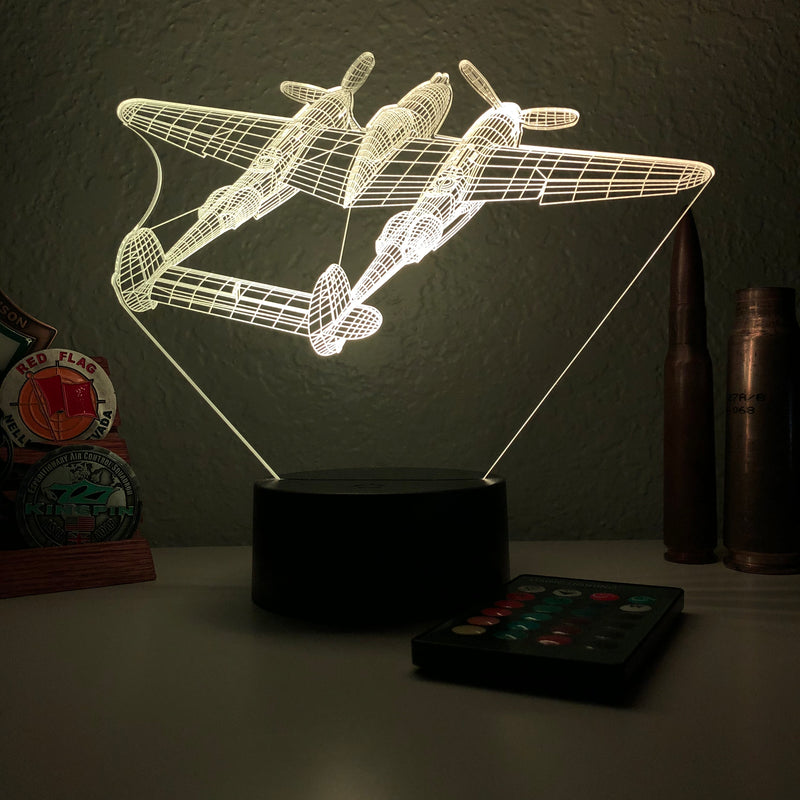 P-38 Lightning - 3D Optical Illusion Lamp - carve-craftworks-llc