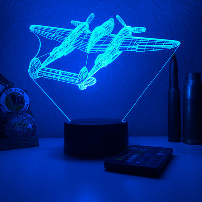 P-38 Lightning - 3D Optical Illusion Lamp - carve-craftworks-llc