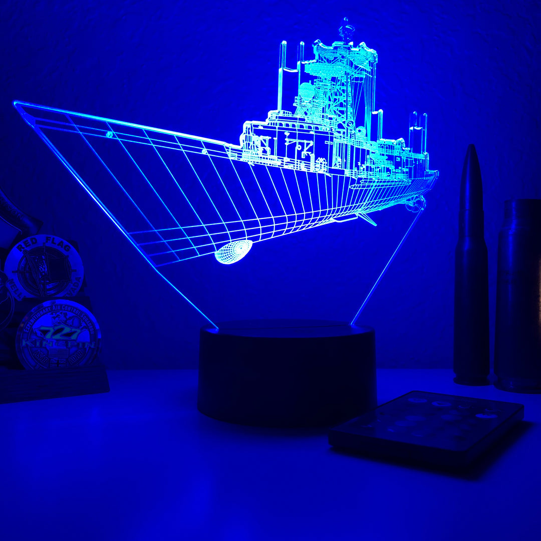 USN Oliver Hazard Perry Frigate - 3D Optical Illusion Lamp - carve-craftworks-llc