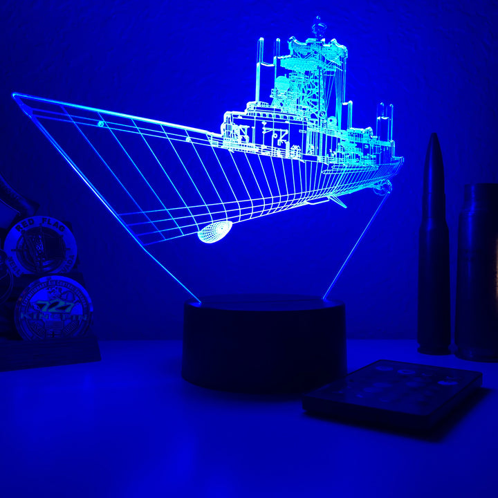 USN Oliver Hazard Perry Frigate - 3D Optical Illusion Lamp - carve-craftworks-llc