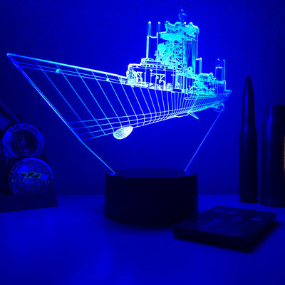 USN Oliver Hazard Perry Frigate - 3D Optical Illusion Lamp - carve-craftworks-llc