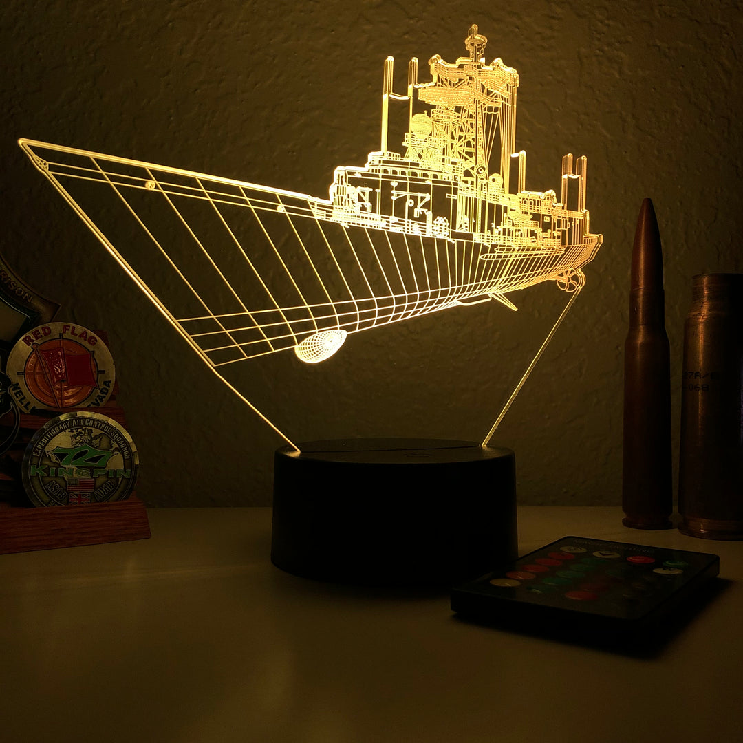 USN Oliver Hazard Perry Frigate - 3D Optical Illusion Lamp - carve-craftworks-llc