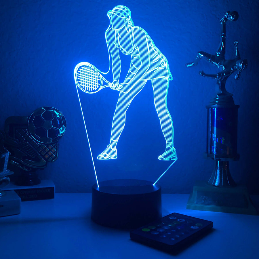 Female Tennis Player - 3D Optical Illusion Lamp - carve-craftworks-llc