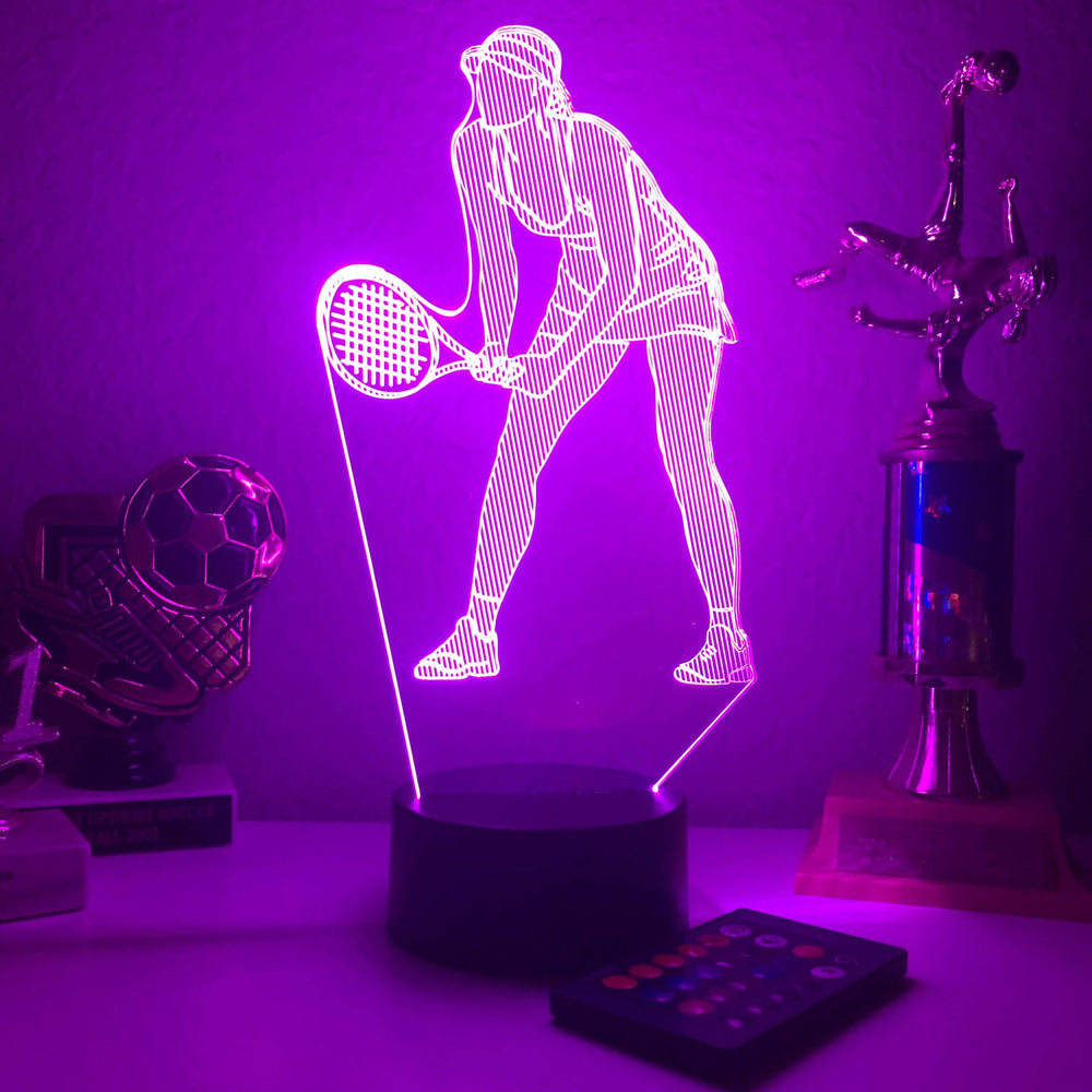 Female Tennis Player - 3D Optical Illusion Lamp - carve-craftworks-llc