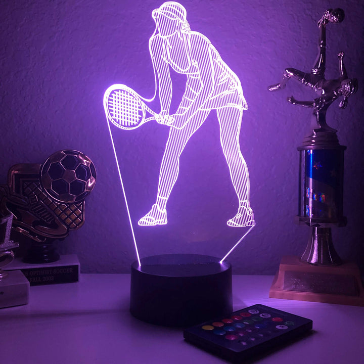 Female Tennis Player - 3D Optical Illusion Lamp - carve-craftworks-llc