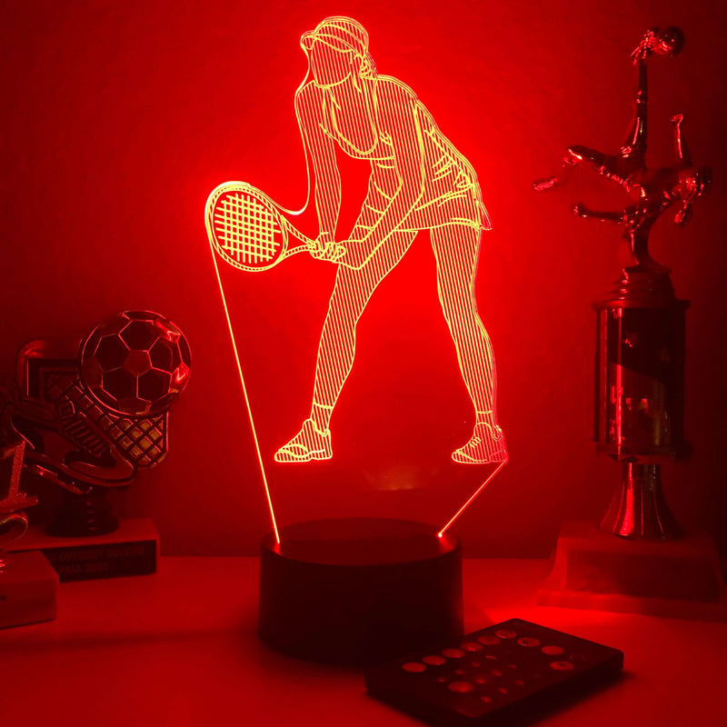 Female Tennis Player - 3D Optical Illusion Lamp - carve-craftworks-llc