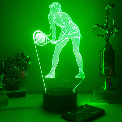 Female Tennis Player - 3D Optical Illusion Lamp - carve-craftworks-llc