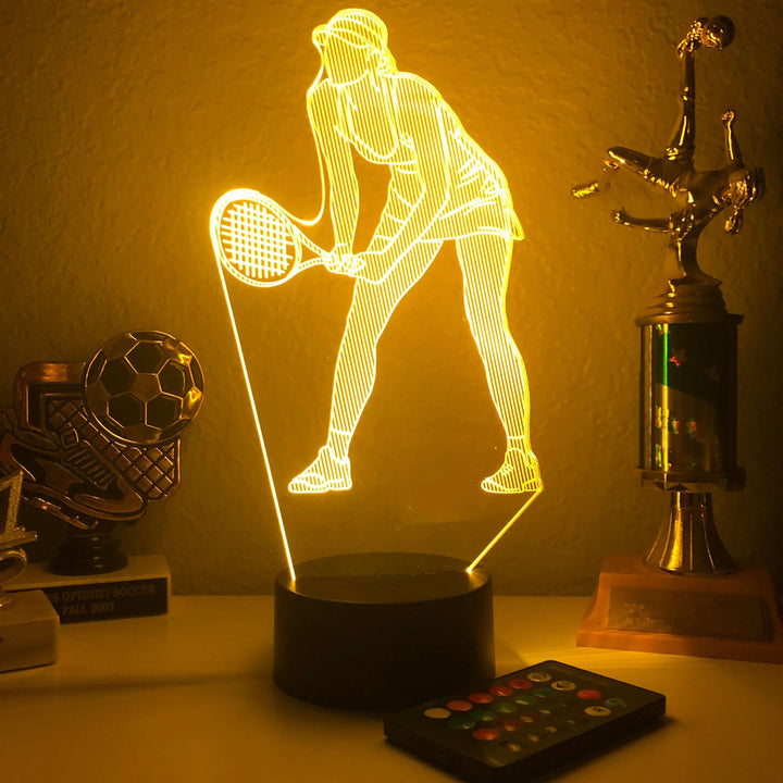 Female Tennis Player - 3D Optical Illusion Lamp - carve-craftworks-llc