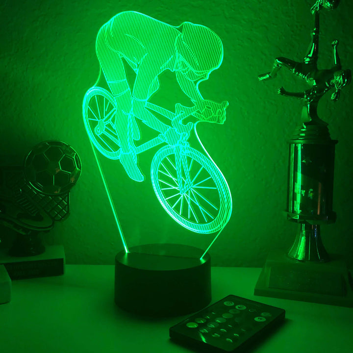 Bicyclist - 3D Optical Illusion Lamp - carve-craftworks-llc