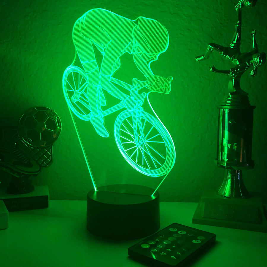 Bicyclist - 3D Optical Illusion Lamp - carve-craftworks-llc