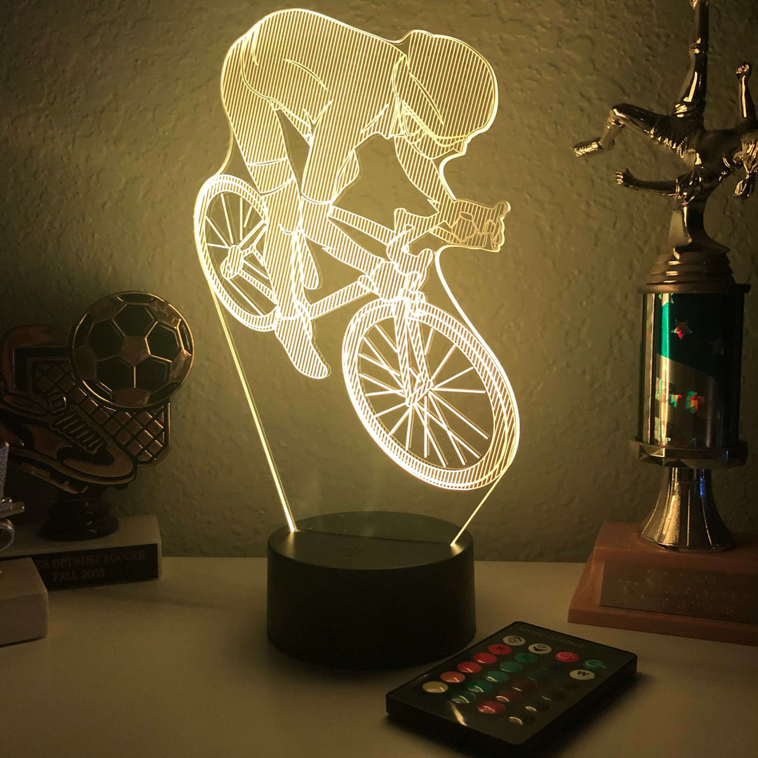 Bicyclist - 3D Optical Illusion Lamp - carve-craftworks-llc