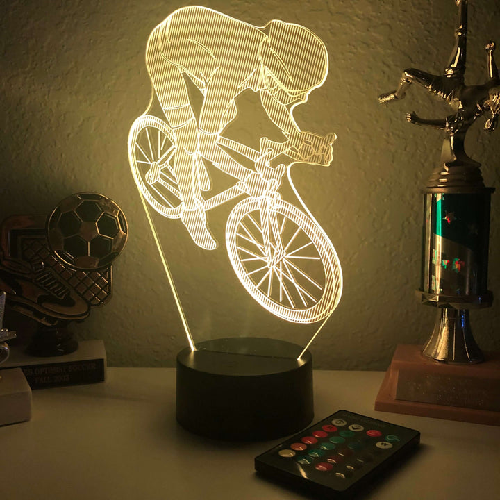 Bicyclist - 3D Optical Illusion Lamp - carve-craftworks-llc