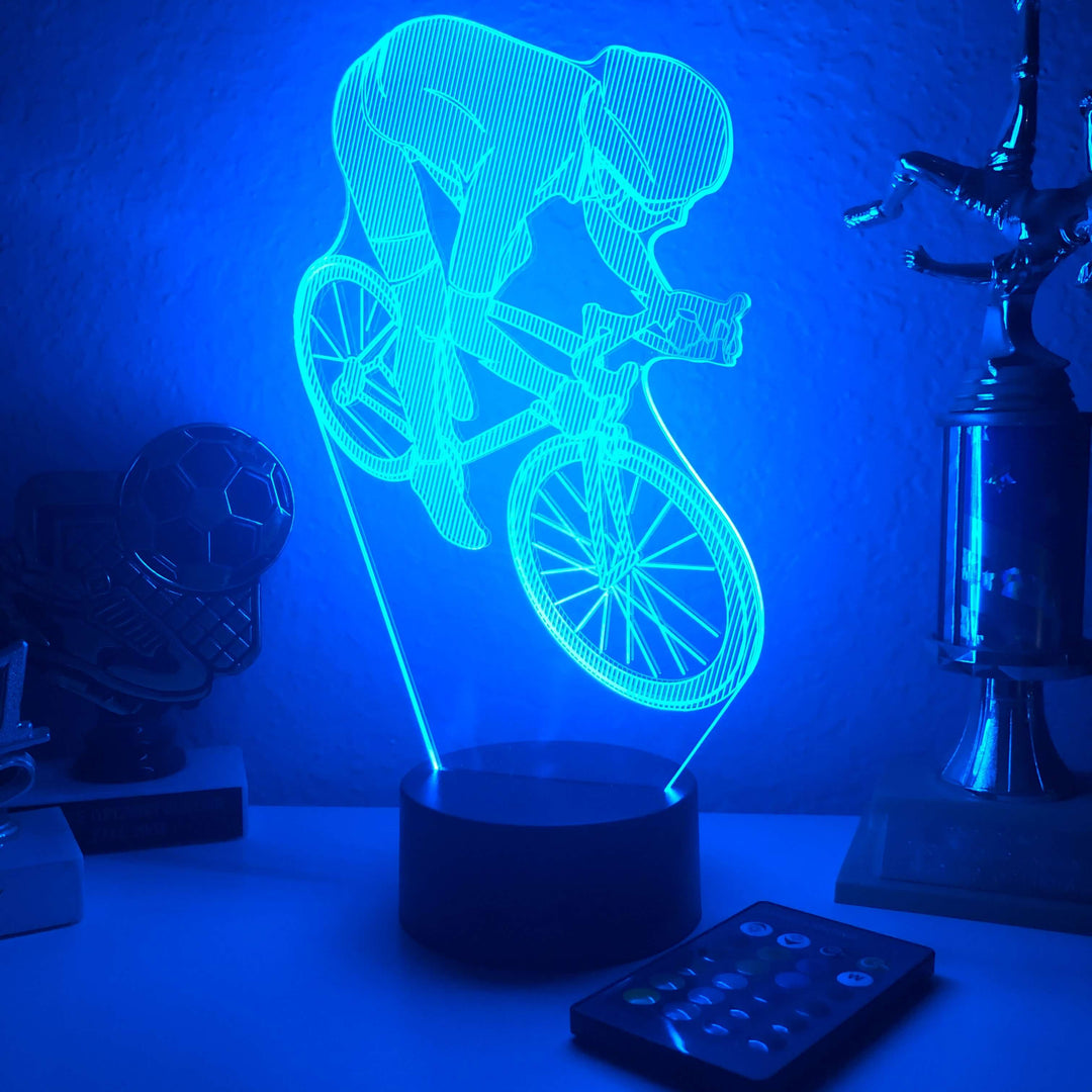 Bicyclist - 3D Optical Illusion Lamp - carve-craftworks-llc