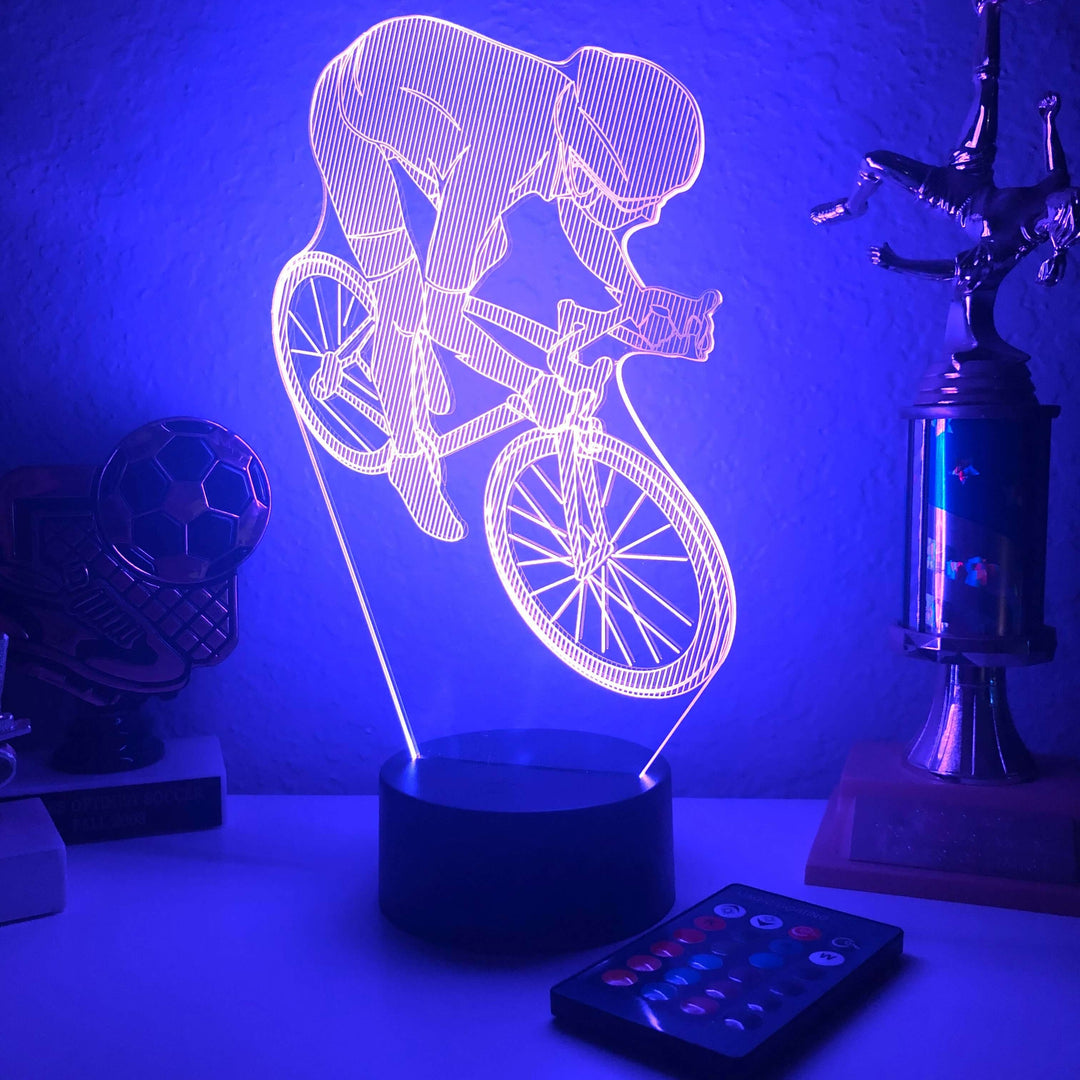 Bicyclist - 3D Optical Illusion Lamp - carve-craftworks-llc