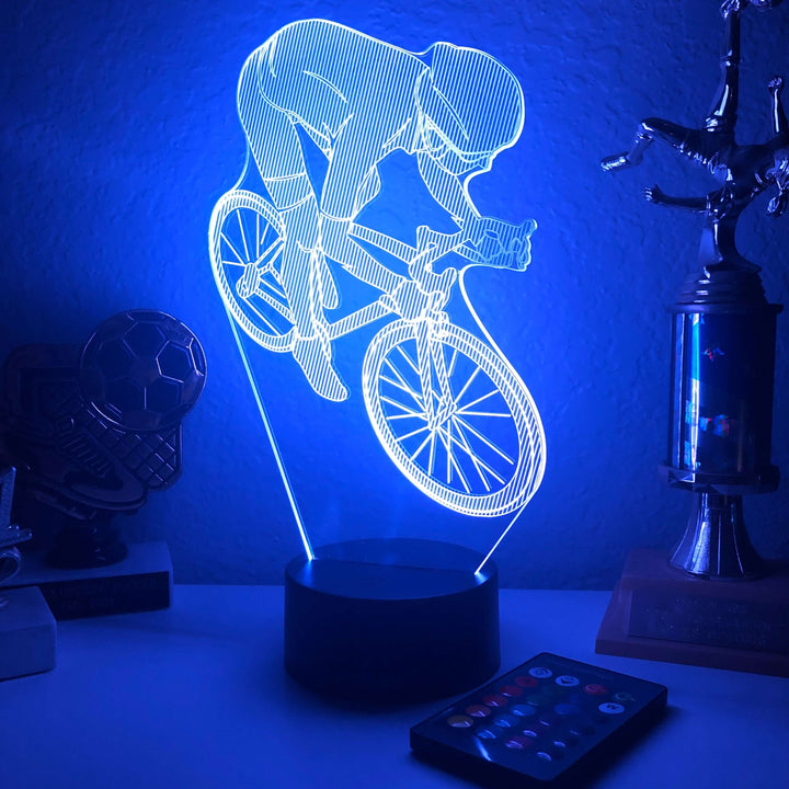 Bicyclist - 3D Optical Illusion Lamp - carve-craftworks-llc