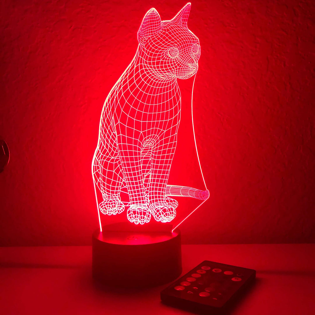 Cat - Animal - 3D Optical Illusion Lamp - carve-craftworks-llc
