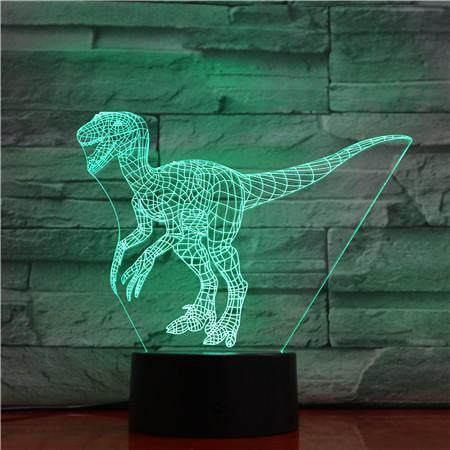 Velociraptor Dinosaur - 3D Optical Illusion Lamp - carve-craftworks-llc