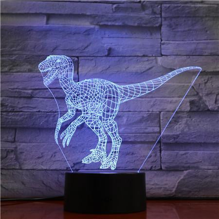 Velociraptor Dinosaur - 3D Optical Illusion Lamp - carve-craftworks-llc