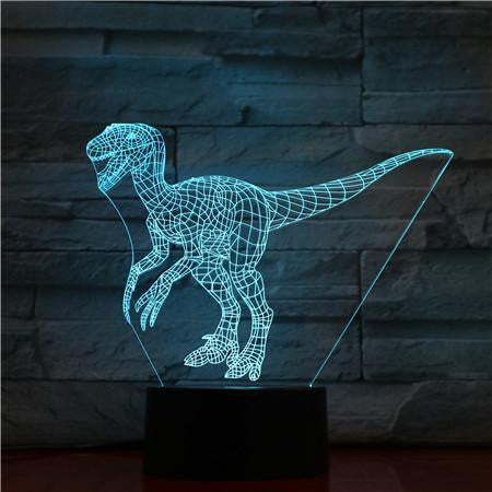 Velociraptor Dinosaur - 3D Optical Illusion Lamp - carve-craftworks-llc