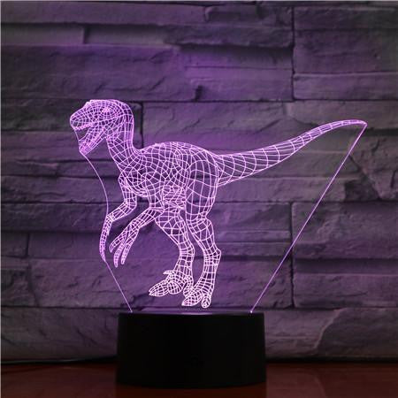 Velociraptor Dinosaur - 3D Optical Illusion Lamp - carve-craftworks-llc