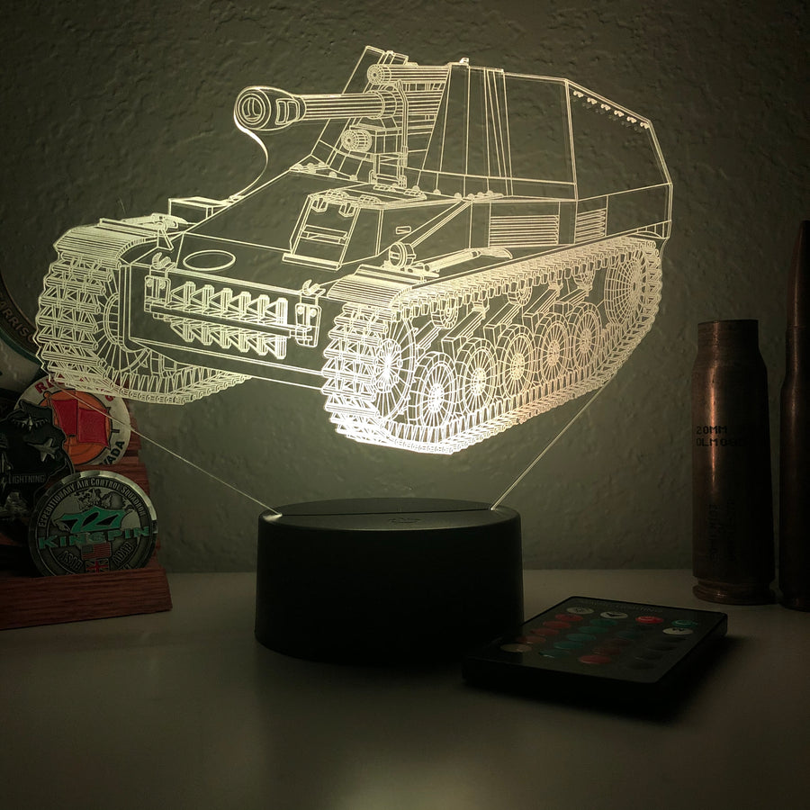 WWII German Wespe Artillery  - 3D Optical Illusion Lamp - carve-craftworks-llc