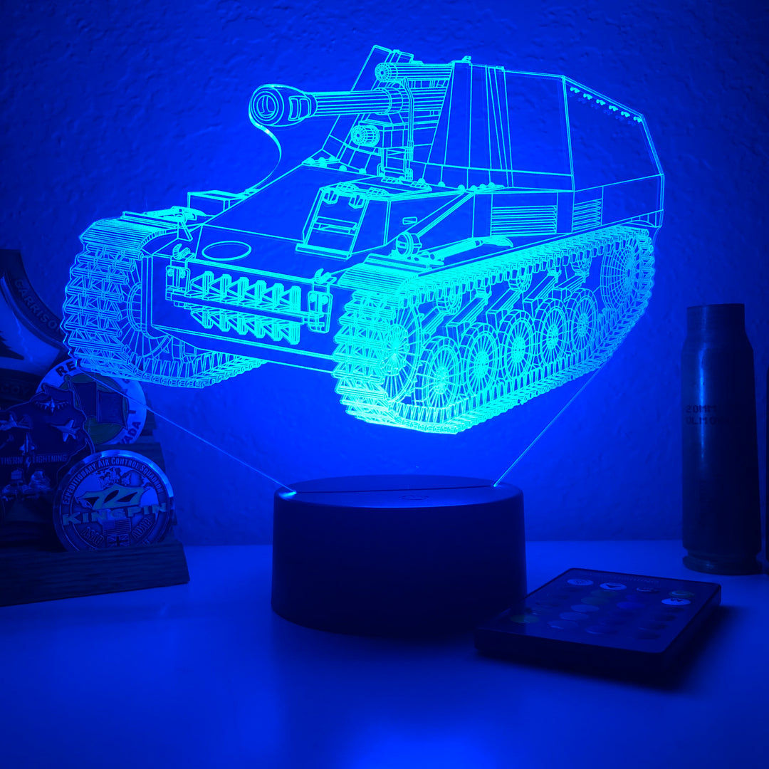 WWII German Wespe Artillery  - 3D Optical Illusion Lamp - carve-craftworks-llc