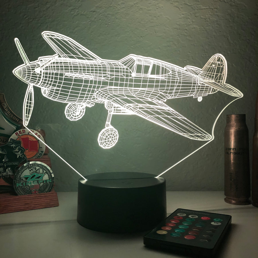 P-40 Warhawk Fighter Plane - 3D Optical Illusion Lamp - carve-craftworks-llc