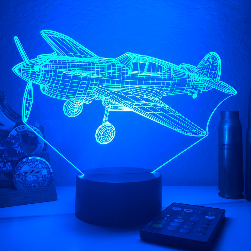 P-40 Warhawk Fighter Plane - 3D Optical Illusion Lamp - carve-craftworks-llc