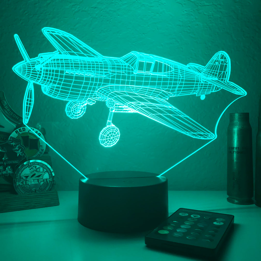 P-40 Warhawk Fighter Plane - 3D Optical Illusion Lamp - carve-craftworks-llc