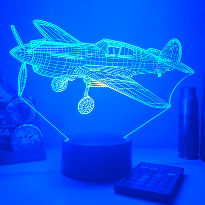 P-40 Warhawk Fighter Plane - 3D Optical Illusion Lamp - carve-craftworks-llc