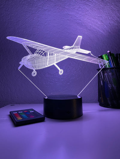 Piston-Powered Prop Plane - 3D Optical Illusion Lamp - carve-craftworks-llc