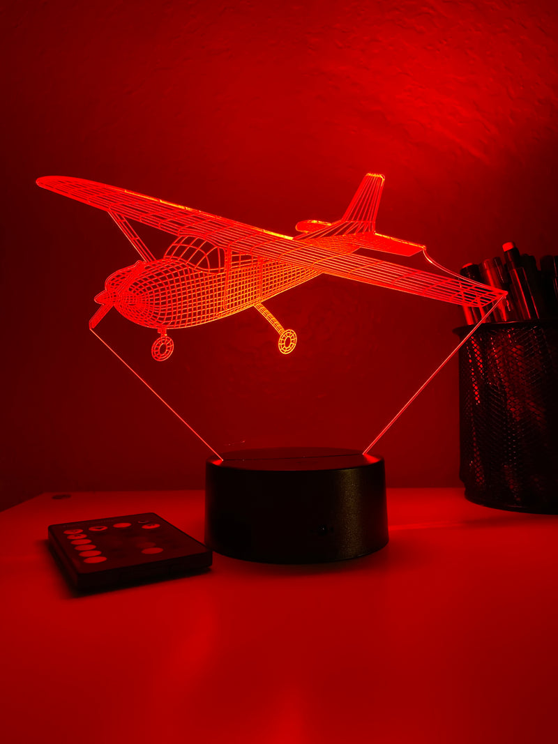 Piston-Powered Prop Plane - 3D Optical Illusion Lamp - carve-craftworks-llc