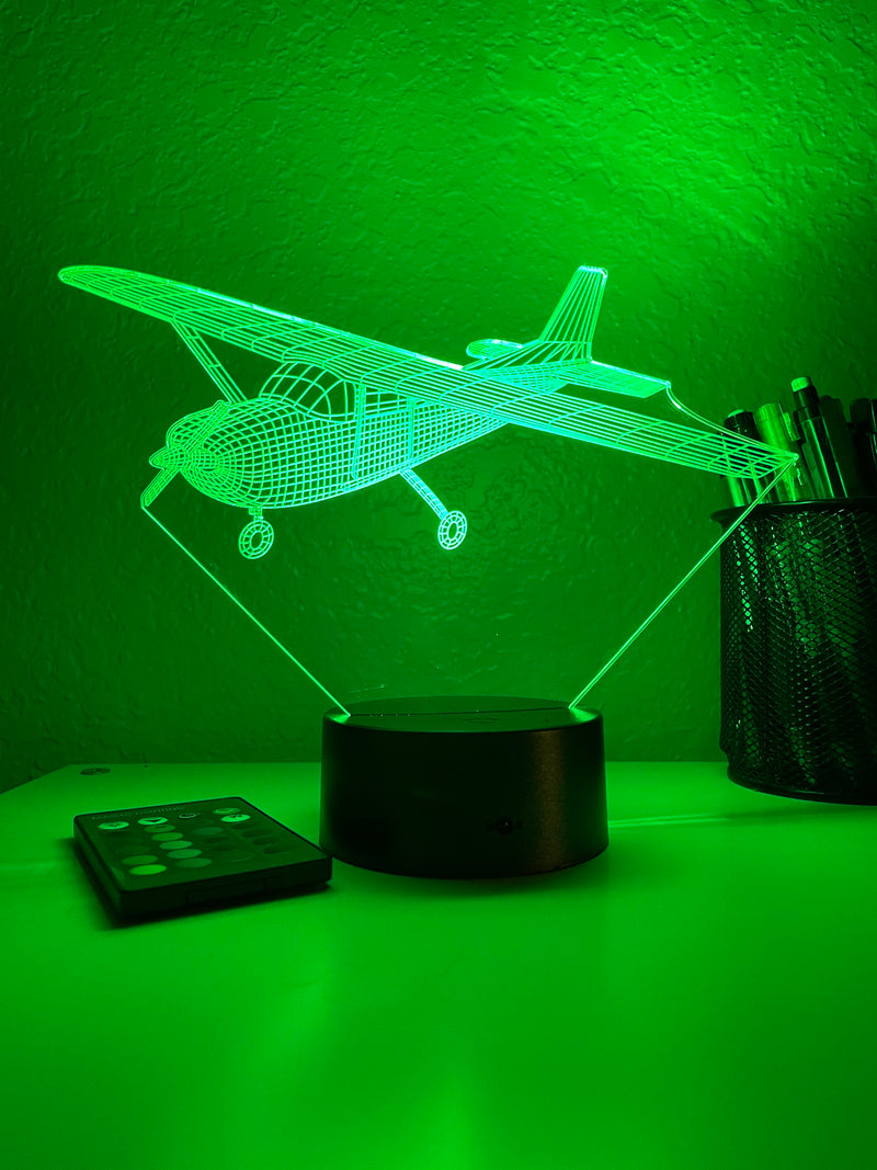 Piston-Powered Prop Plane - 3D Optical Illusion Lamp - carve-craftworks-llc