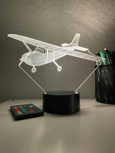 Piston-Powered Prop Plane - 3D Optical Illusion Lamp - carve-craftworks-llc