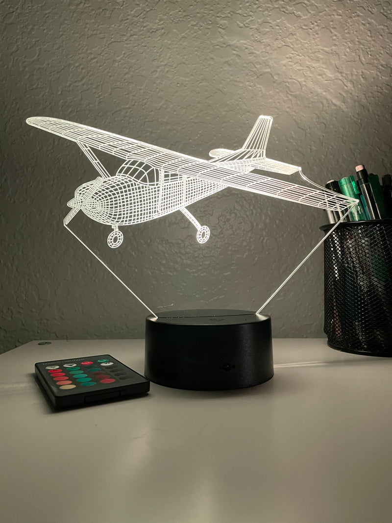 Piston-Powered Prop Plane - 3D Optical Illusion Lamp - carve-craftworks-llc