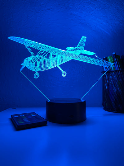 Piston-Powered Prop Plane - 3D Optical Illusion Lamp - carve-craftworks-llc