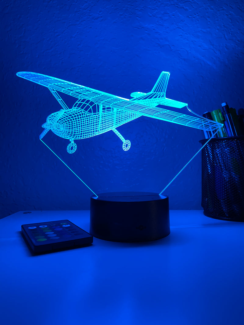 Piston-Powered Prop Plane - 3D Optical Illusion Lamp - carve-craftworks-llc
