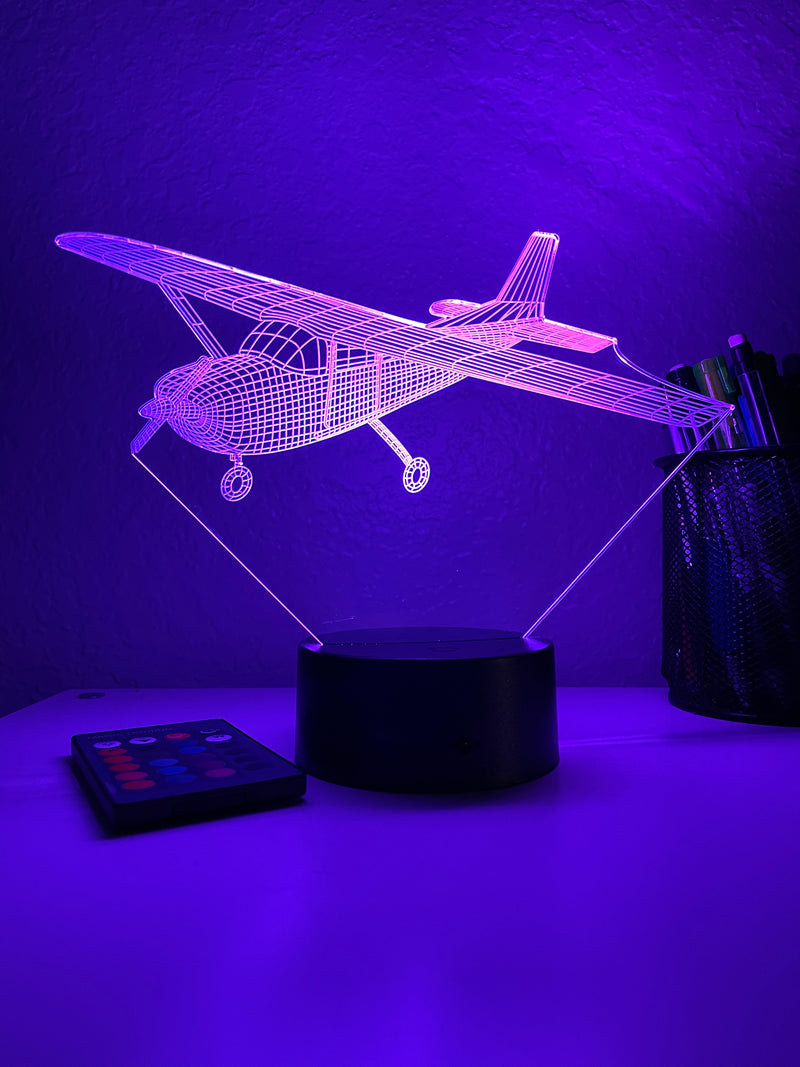 Piston-Powered Prop Plane - 3D Optical Illusion Lamp - carve-craftworks-llc