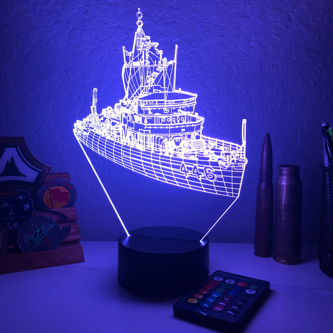 USS Fortify (MSO 446) - 3D Optical Illusion Lamp - carve-craftworks-llc