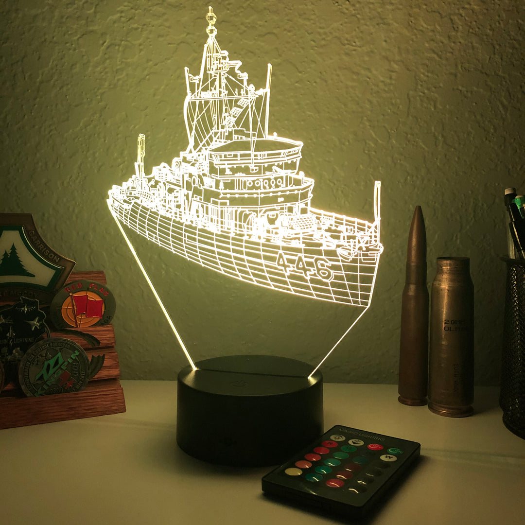 USS Fortify (MSO 446) - 3D Optical Illusion Lamp - carve-craftworks-llc