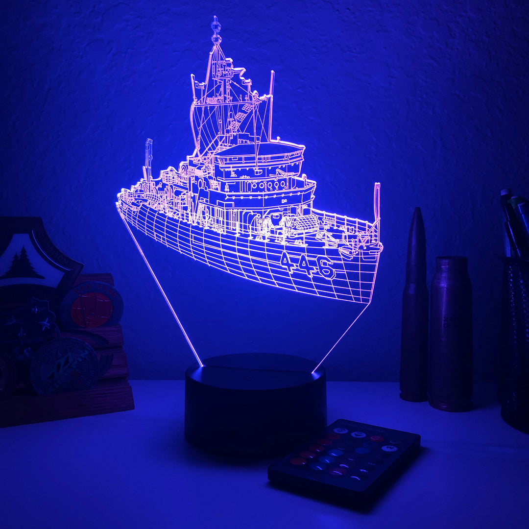 USS Fortify (MSO 446) - 3D Optical Illusion Lamp - carve-craftworks-llc